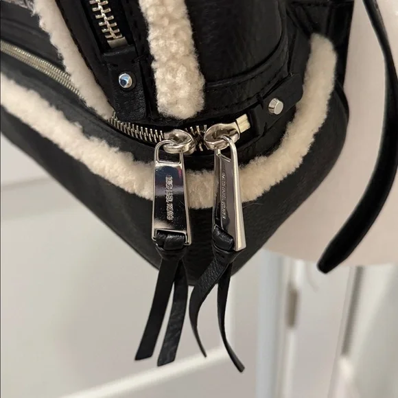 Michael Kors Rhea Black Leather and Cream Shearling Backpack - Picture 4 of 7